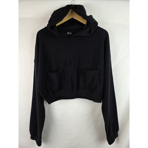 Mono B Womens Hoodie Sweatshirt Size Medium Black Cropped Long Sleeve Shirt Hood - Picture 1 of 13